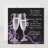 シャンパン ハイ ヒール 女性の ホット ピンク 誕生日パーティー 招待状 (裏面)