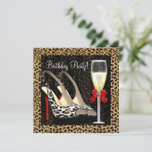 シャンパン ハイ ヒール 靴 レオパード 誕生日 招待状 (スタンド正面)