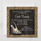 シャンパン ハイ ヒール 靴 レオパード 誕生日 招待状 (裏面)