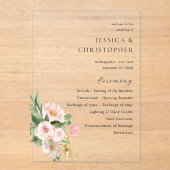 シャンパン&ピンクフローラ結婚の式プログラム アクリル招待状 (正面)