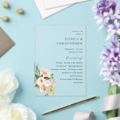 シャンパン&ピンクフローラ結婚の式プログラム アクリル招待状 (インサイチュ (ウェディング))