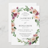 シャンパン & ピンク フラワール 4 招待状 (正面/裏面)