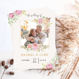 シャンパン フォト フラワーのウェディング スタイル 招待状