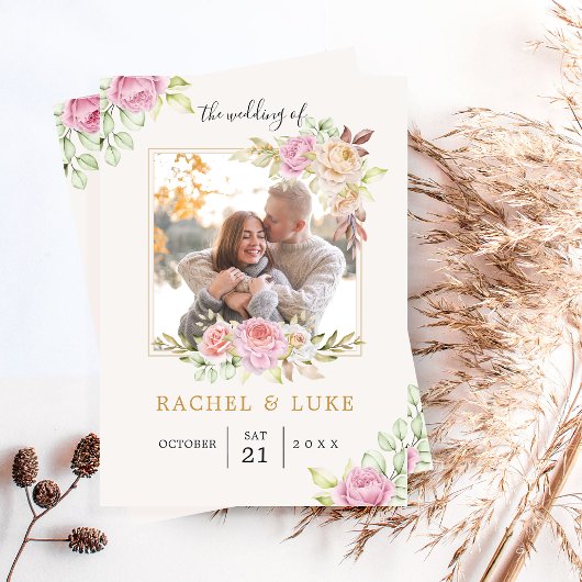 シャンパン フォト フラワーのウェディング スタイル 招待状