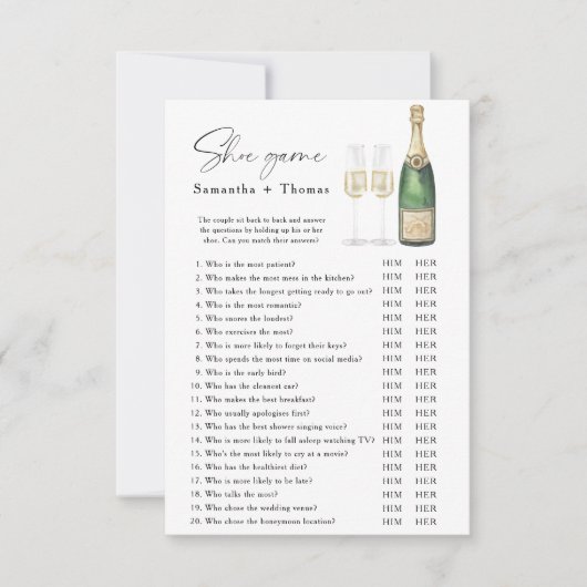 シャンパン ブライダルシャワー シューズゲーム 招待状 (正面)