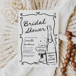 シャンパン ブライダルシャワー 手描き招待状 招待状
