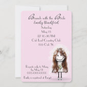 シャンパン ブライダル ブランチ スティック フィギュア ガール 招待状 (正面)