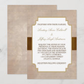 シャンパン ブラウン フラワー グランジ ウェディング 招待状 (正面/裏面)