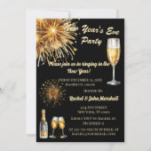 シャンパン ブラック&ゴールド 新年のお祝い招待状 招待状 (正面)