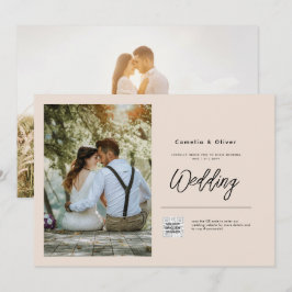 シャンパン ブラッシュ フォト ウェディング 招待状 QR コード