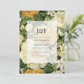 シャンパン、ホワイト&グリーンリーフローラ結婚ズ 招待状 (スタンド正面)
