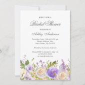 シャンパン ホワイト ローズ パープル フラワーブライダルシャワー 招待状 (正面)