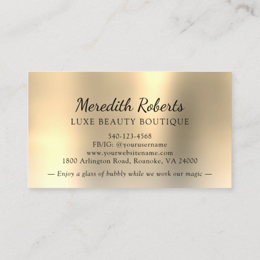 シャンパン&メイクアップゴールドフォイルグリッター 名刺 (裏面)