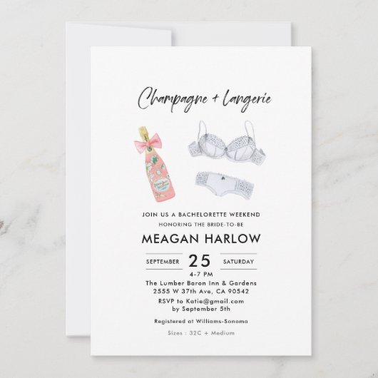 シャンパン&ランジェリーバチェロレッテ週末 招待状 (正面)