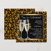 シャンパン レオパード 誕生日パーティー招待状 招待状 (正面/裏面)