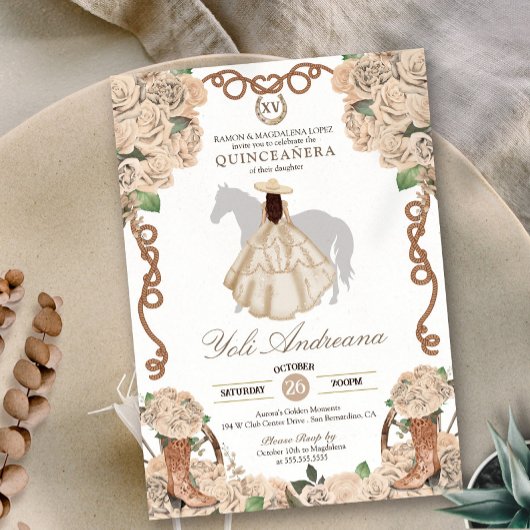 シャンパン ローズ クリーム フローラル チャロ キンセアニエラ 招待状