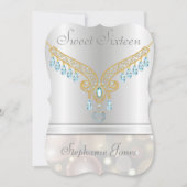 シャンパン《写真》ぼけ味アクアマリンSweet sixteen 招待状 (正面)