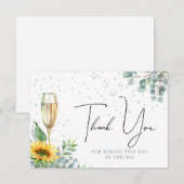 シャンパン 水彩 向日葵 ブライダルシャワー サンキューカード (正面/裏面)
