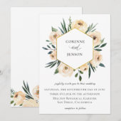 シャンパン 水彩 花柄 幾何学 結婚式 招待状 (正面/裏面)