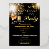 シャンパン 花火 ブラック ゴールド 新年パーティー 箔招待状 (正面)