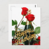 シャンパン&赤いバラの誕生日ポストカード ポストカード (正面/裏面)