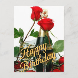 シャンパン & 赤いバラの誕生日ポストカード ポストカード