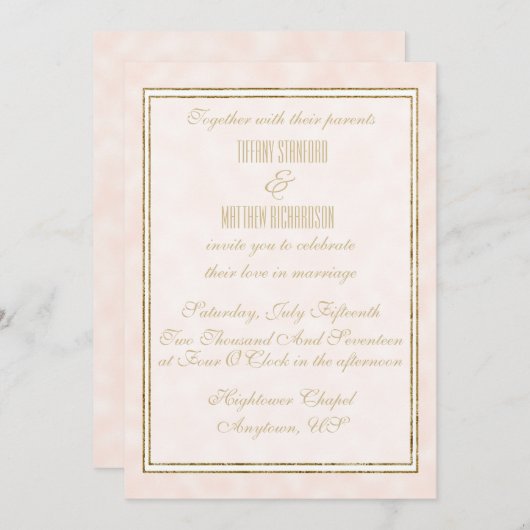 シャンパン&金ゴールドエレガントウエディング招待状 招待状 (正面/裏面)