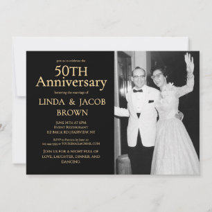 シャンパン 50 周年記念結婚記念日 白黒写真 招待状