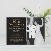 シャンパン 50 周年記念結婚記念日 白黒写真 招待状 (スタンド正面)