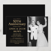 シャンパン 50 周年記念結婚記念日 白黒写真 招待状 (正面/裏面)