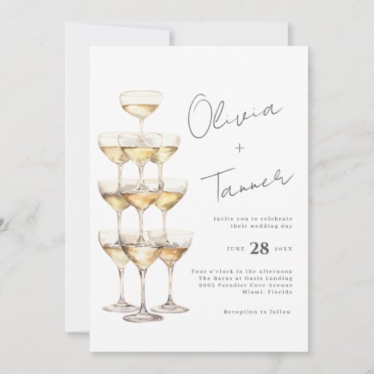 シャンパーニュシンプルー塔シック・エレガント・ウェディング 招待状 (正面)