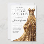 シャンパーニュ金ゴールドドレスファブラスフィフティ50誕生日 招待状 (正面)