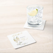 シャンパーニュ ブライダル ブランチ ゴールド カリグラフィー ウェルカム スクエアペーパーコースター (インサイチュ)