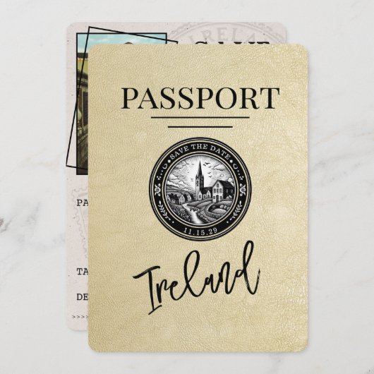 シャンパーニュIreland Passport日付の保存 セーブザデート (正面/裏面)