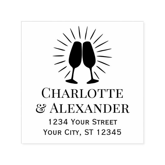 シャンパ白熱［赤熱］光を放つングラスカップル名アドレス セルフインキングスタンプ (デザイン)