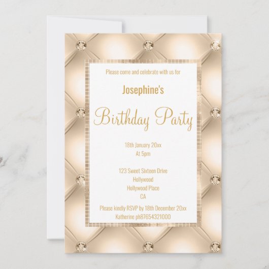 シャンパ素晴らしンキルテ&金ゴールドカスタム誕生日 招待状 (正面)