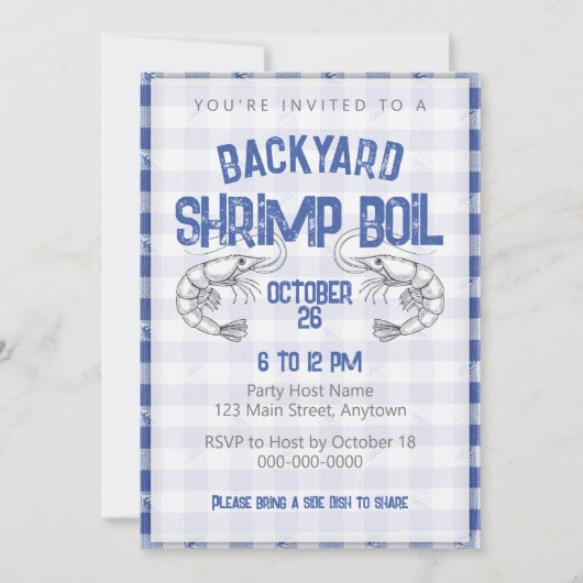 シャンピーボイル シーフードをテーマにした裏庭でのディナーパーティー 招待状 (正面)