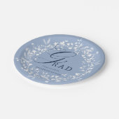 シャンブレブルーホワイトワイルドフラワーリース卒業 ペーパープレート (アングル)