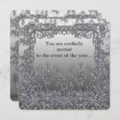 シャンプトンエレガントメタリックシルバーパーティの招待状 招待状 (正面/裏面)