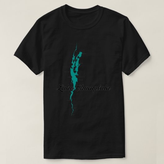 シャンプレーン湖の地図 Tシャツ (デザイン正面)