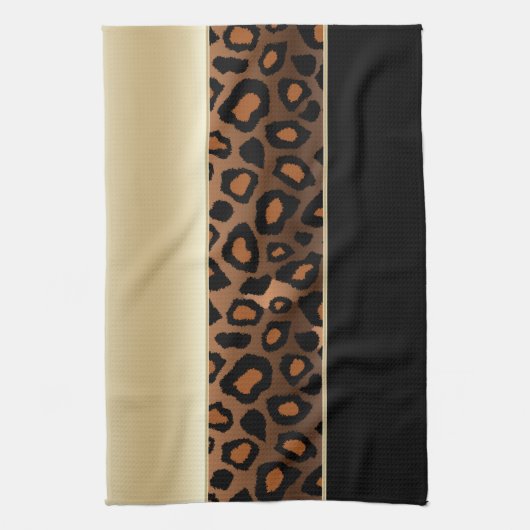 シャンペンおよび黒いヒョウのアニマルプリント キッチンタオル (縦)