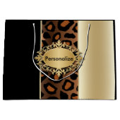 シャンペンおよび黒いヒョウパターン ラージペーパーバッグ (正面)