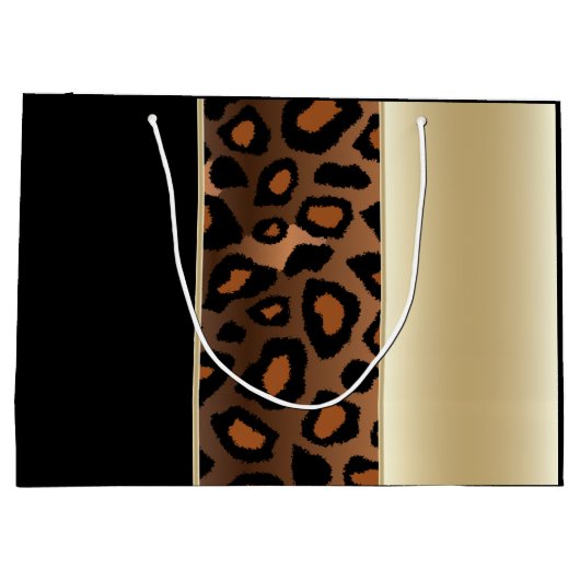 シャンペンおよび黒いヒョウパターン ラージペーパーバッグ (裏面)