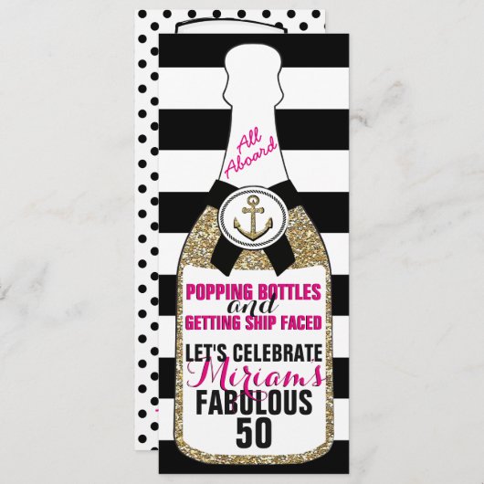 シャンペンのすてきな航海のなグリッターの誕生日の招待状 招待状 (正面/裏面)