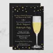 シャンペンのガラス金ゴールドのグリッターのバチェロレッテのリング 招待状 (正面/裏面)