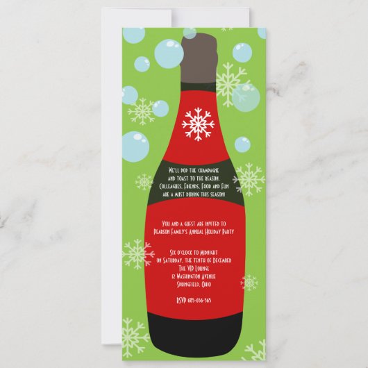 シャンペンのクリスマスのカクテルパーティー 招待状 (正面)