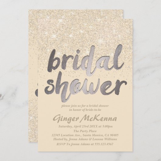 シャンペンのグリッターのブライダルシャワー招待状 招待状 (正面/裏面)