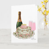 シャンペンのトーストの誕生日 カード (黄色い花)