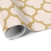 シャンペンのピンクおよび金ゴールド色のクローバーパターン ラッピングペーパー (ロールコーナー)