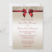 シャンペンのフェイクなスパンコールの赤い弓結婚式 招待状 (裏面)